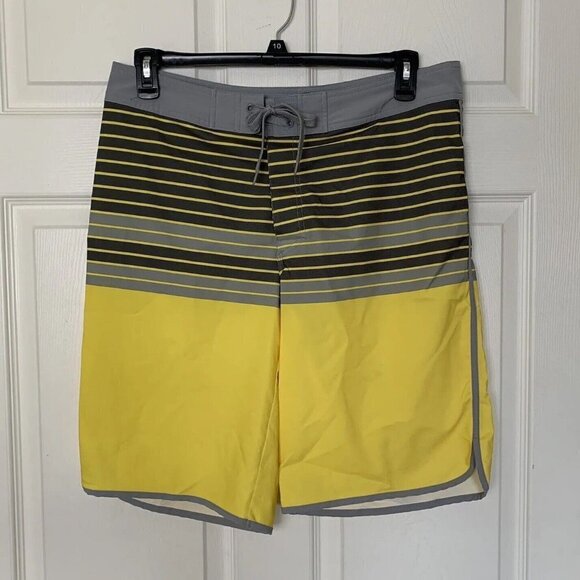 Mossimo Supply Co Men's Board Shorts Swimming Waist 34” Yellow Gray Stripe - Picture 1 of 8